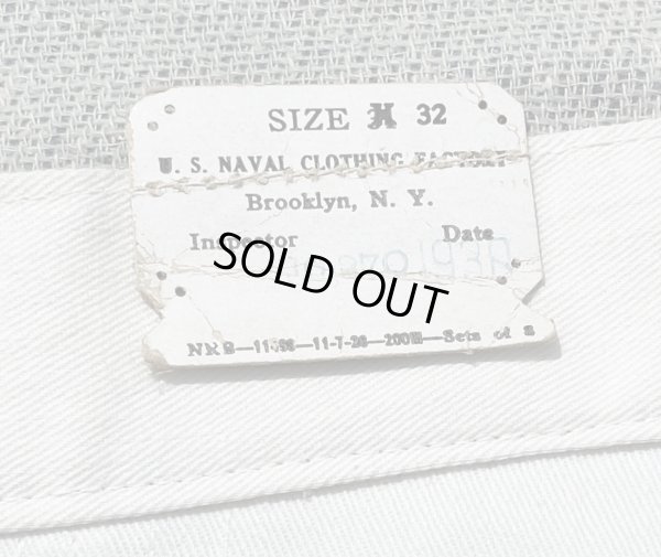 画像2: 30’s Dead Stock USN Lace Back White Cotton Sailor Pants(W32~33)