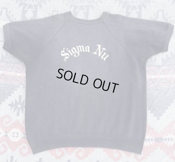 画像1: Circa 60’s "Sigma Nu" (ΣN)Print Short Sleeve Sweat Shirt(approx M-L)