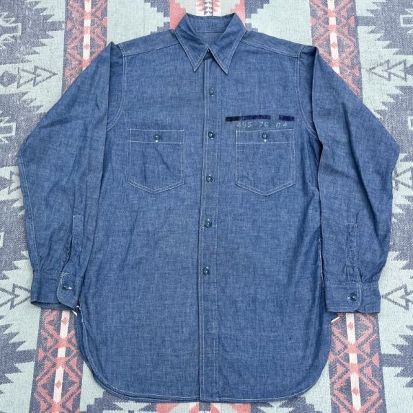 画像1: WW2 USN Blue Chambray Shirt (1)