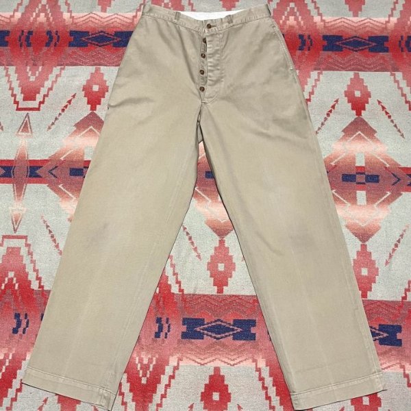 画像2: 50’s ARMY M-56 Khaki Chino Trousers(32x33表記)ボタンフロント (2)