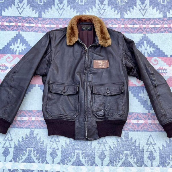 画像2: 1957’ G-1 Leather Flight Jacket (40)襟裏USNステンシル (2)