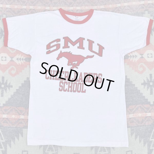 画像1: 80’s Champion SMU Mustangs 4段染み込みプリント Ringer T Shirt (1)