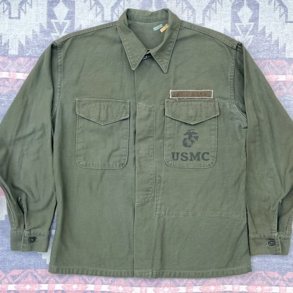 画像1: 50’s USMC P-56(P-58)Cotton Sateen Utility Shirt/Jacket (L相当サイズ) (1)